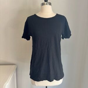 Banana Republic Slub Cotton Blend Crew Neck Roll Sleeve Basic SS Tee, Black, XS